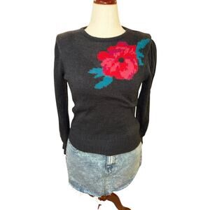 Vintage Halston Floral Sweater Exaggerated Shoulders Knit Top Size M